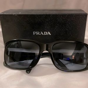 Prada Black Oval Rectangular Wrap Sunglasses Italy SPR01F 1AB 1A1 59 17 115
